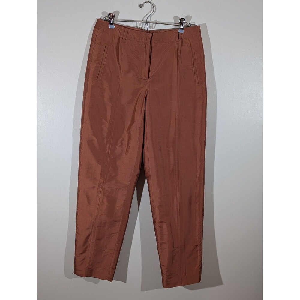 Liz Claiborne 100% Silk Pleated Trousers with Lining Size 10 Rust Orange